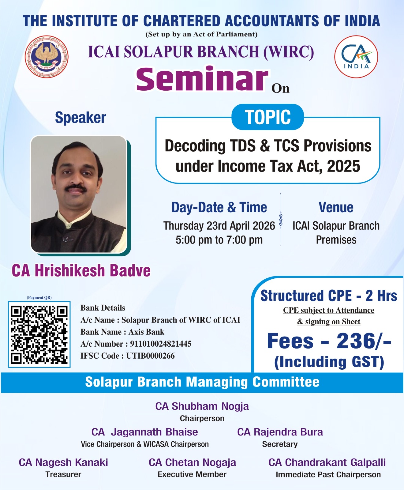Decoding TDS & TCS Provisions under Income Tax Act 2025 ( Date : 23rd April 2026  Time: 5:00 PM to 7:00 PM)